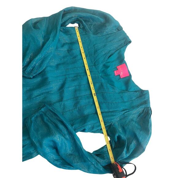 LILLY PULITZER KALIANNA DRESS VALENCIA TEAL/METALLIC SZ S FLOWY SOPHISTICATED - Picture 3 of 16